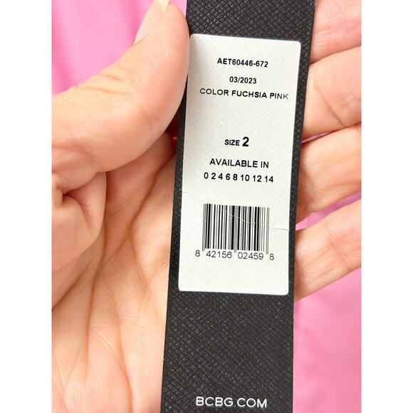 NWT BCBGMaxAzria Alba Strapless Asymmetric Hi-Low Dress Fuchsia Pink Women's 2 - Picture 4 of 6